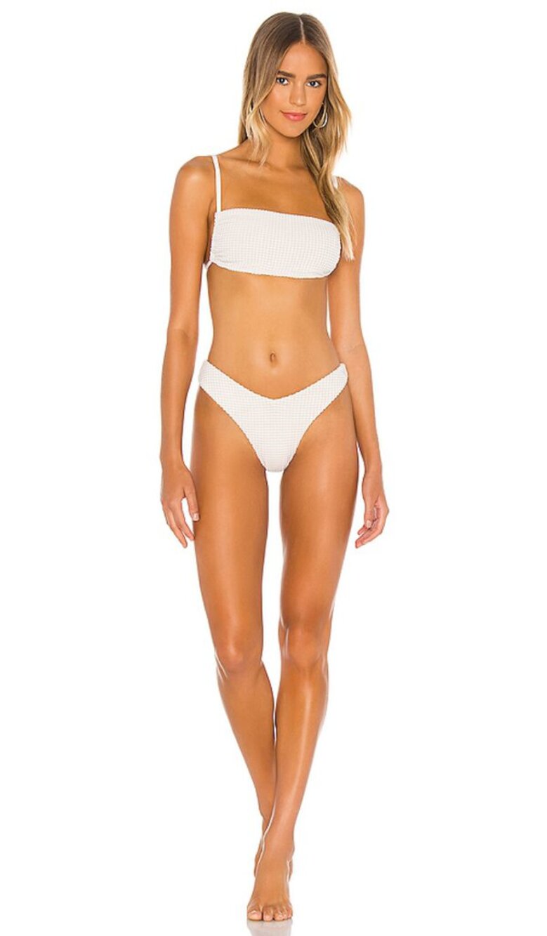 WeWoreWhat Leigh Bikini Top White/Shortbread Macro Stripe Delilah Bottom S/M